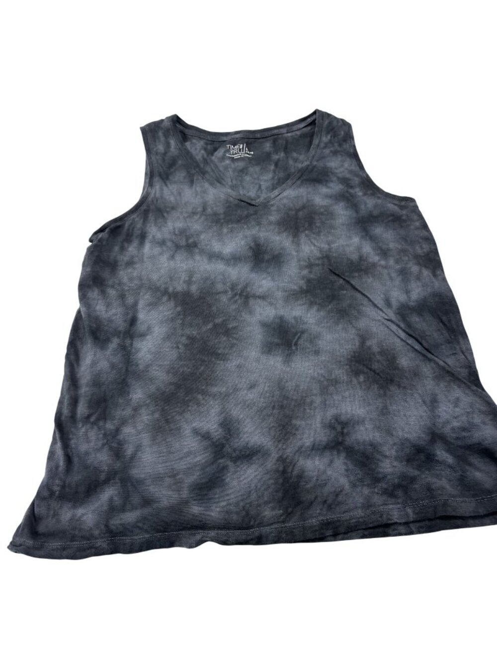 Tie-Dye Sleeveless V-Neck Top L Gray & Black By Time And Tru